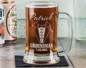 Wedding Party Gifts for Groomsmen 16 Oz Beer Glass Engraved Mugs for Groomsman BestMan Groom Father of the Bride Groomt Stein