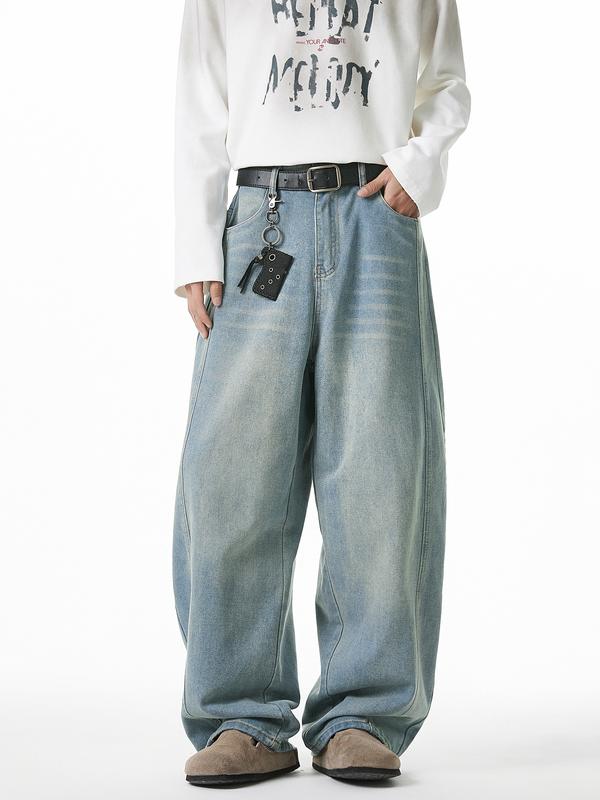 Baggy Hip Hop Jeans for Men Wide Leg Skater Denim Pants Casual Loose Fit Long Trousers
