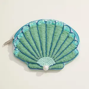 Beaded Shell Pouch with Pearl Accent