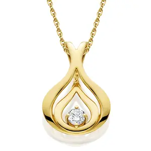 Natural Round-Cut Diamond Solitaire Pendant & Chain 10K Yellow Gold 5/8" Tall