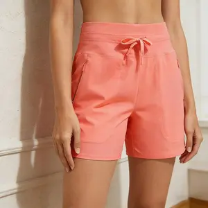 Women's 5" Swim Board Shorts High Waisted Quick Dry UPF 50+ Swimsuit Swimming Bottoms with Boxer Liner Zipper Pockets Coral