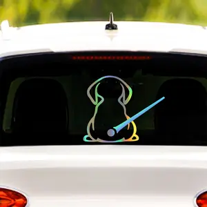 Cute Dog Rear Window Wiper Decal Waterproof Vinyl Cartoon Animal Puppy Windshield Wiper Decal Car Decor Funny Dog Moving Tail Waving Wiper Sticker for SUV