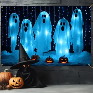 Halloween Themed Backdrop, 1 Count Ghost Pattern Party Banner, Halloween Photography Backdrop, Versatile Backdrop for Halloween & Birthday Celebrations