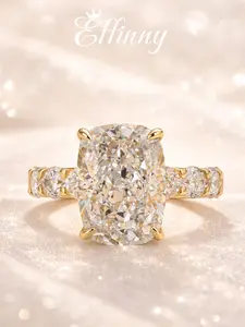 Effinny 4.5/9.0ct Elongated Crushed Ice Cushion Cut Golden Engagement Ring In Sterling Silver,Travel Friendly Daily Wear Fashion Fine Jewelry for Women,Wedding Party Affordable Luxury