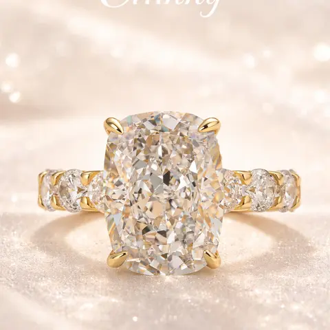 Effinny 4.5/9.0ct Elongated Crushed Ice Cushion Cut Golden Engagement Ring,Travel-Friendly Daily Wear Affordable Luxury Fine Jewelry, Statement & Elegant Rings for Women