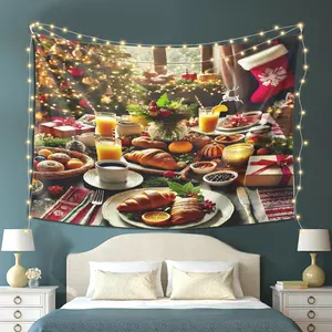 1pc The Breakfast Platter On The Table Tapestry | Peach Skin Velvet, Suitable For Bedroom, Living Room, Wedding Decor, Wall Art, Large Wall Decoration, Home Wall Decor, Art Wall Hanging, Multi-Size Options