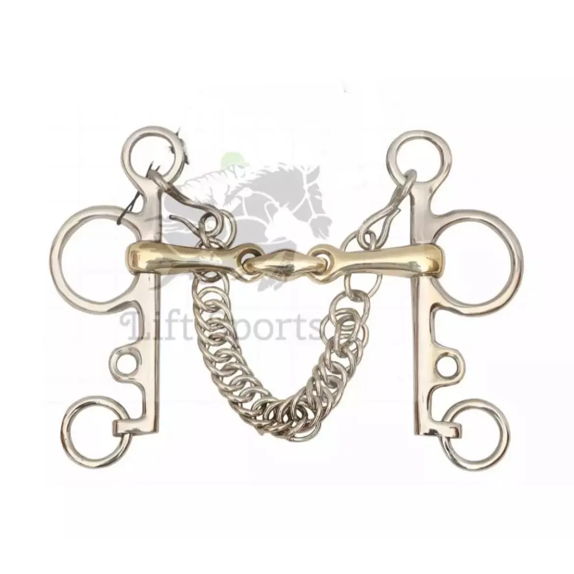 Pelham Horse Bit Double Jointed with Oval Link Lozenge Fat Shank Snaffle Chain