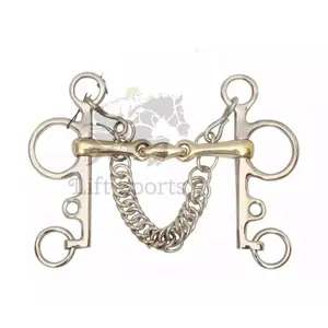 Pelham Horse Bit Double Jointed with Oval Link Lozenge Fat Shank Snaffle Chain