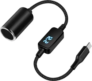 USB C Male to 12V Cigarette Lighter Socket Adapter 12V 18W Power Cable for Dash Cam, Car Led Light Strips, GPS (1 Pack)