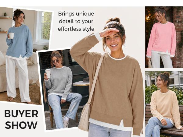 Fisoew Women's Fake Two Piece Layered Sweatshirt, Crew Neck White Ribbed Cuff & Hem Patchwork Drop Shoulder Oversized Long Sleeve Pullover Top Hoodie Hoodie Fit Casual Fisoew Women's Fake Two Piece Layered Sweatshirt, Crew Neck White Ribbed Cuff & Hem Patchwork Drop Shoulder Oversized Long Sleeve Pullover Top Hoodie Hoodie Fit Casual