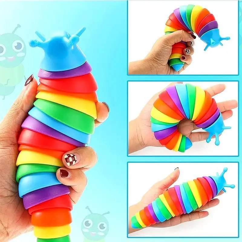 3D Slug Fidget Toy Colorsful Slug Snail Toy Articulated Flexible All Ages Relief Anti-Anxiety Sensory Toys for Children