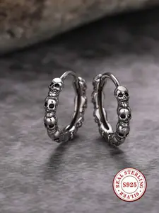 S925 Sterling Silver Skull Hoop Earrings, Vintage Gothic Punk Huggie Earrings for Men Women Unisex Fashion, Hypoallergenic Street Rock Hip Hop Jewelry Gifts