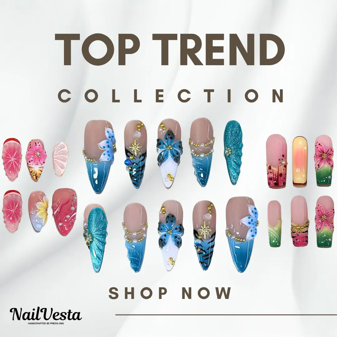 NailVesta TOP TREND COLLECTION – 100% Handcrafted 3D Press-On Nails | Reusable, Long-Lasting, Salon-Quality