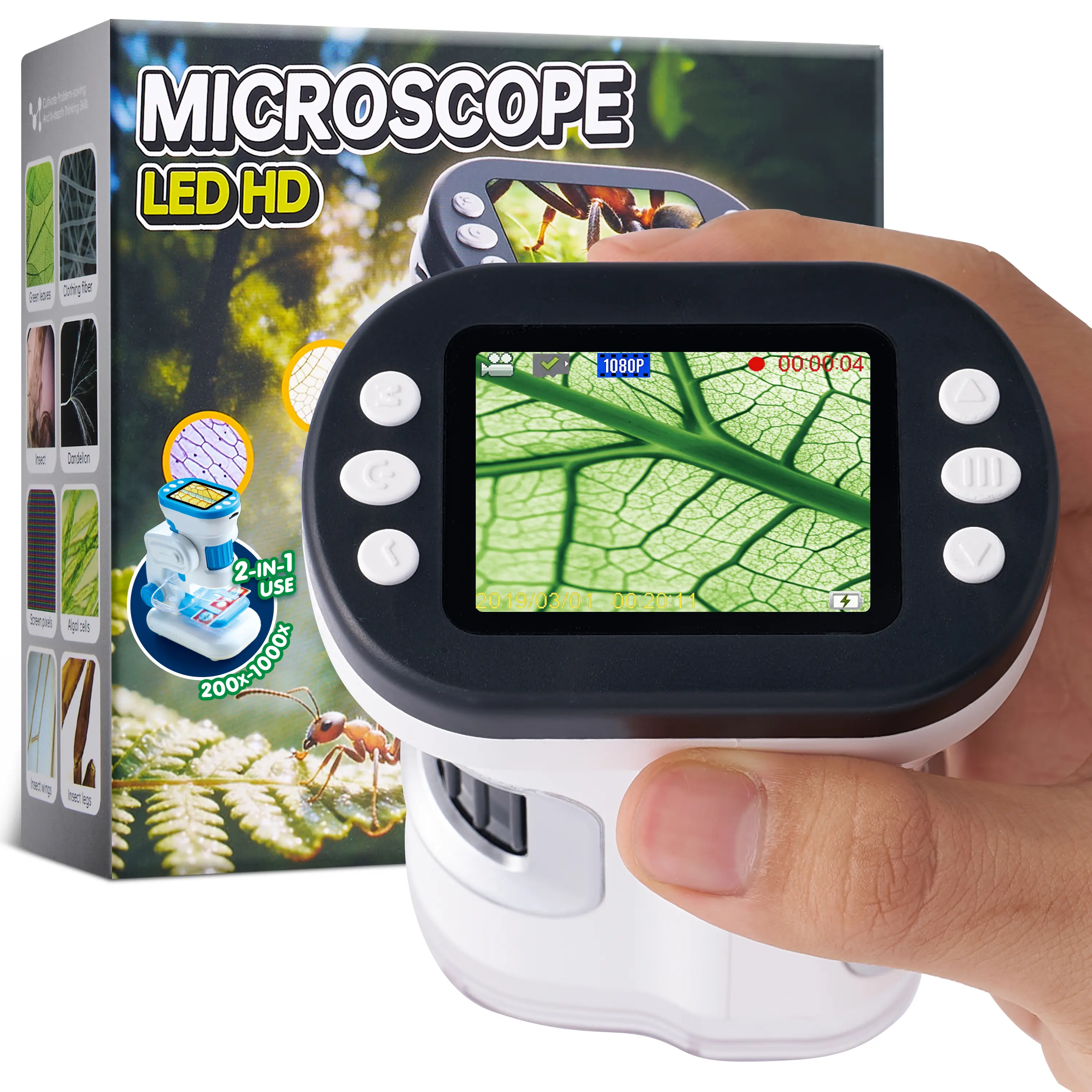 Pocket Microscope for Kids 1000X Zoom — Portable Handheld Microscope with LCD Screen, Capture Photo & Video, STEM Educational Toy, Explore Nature Anywhere