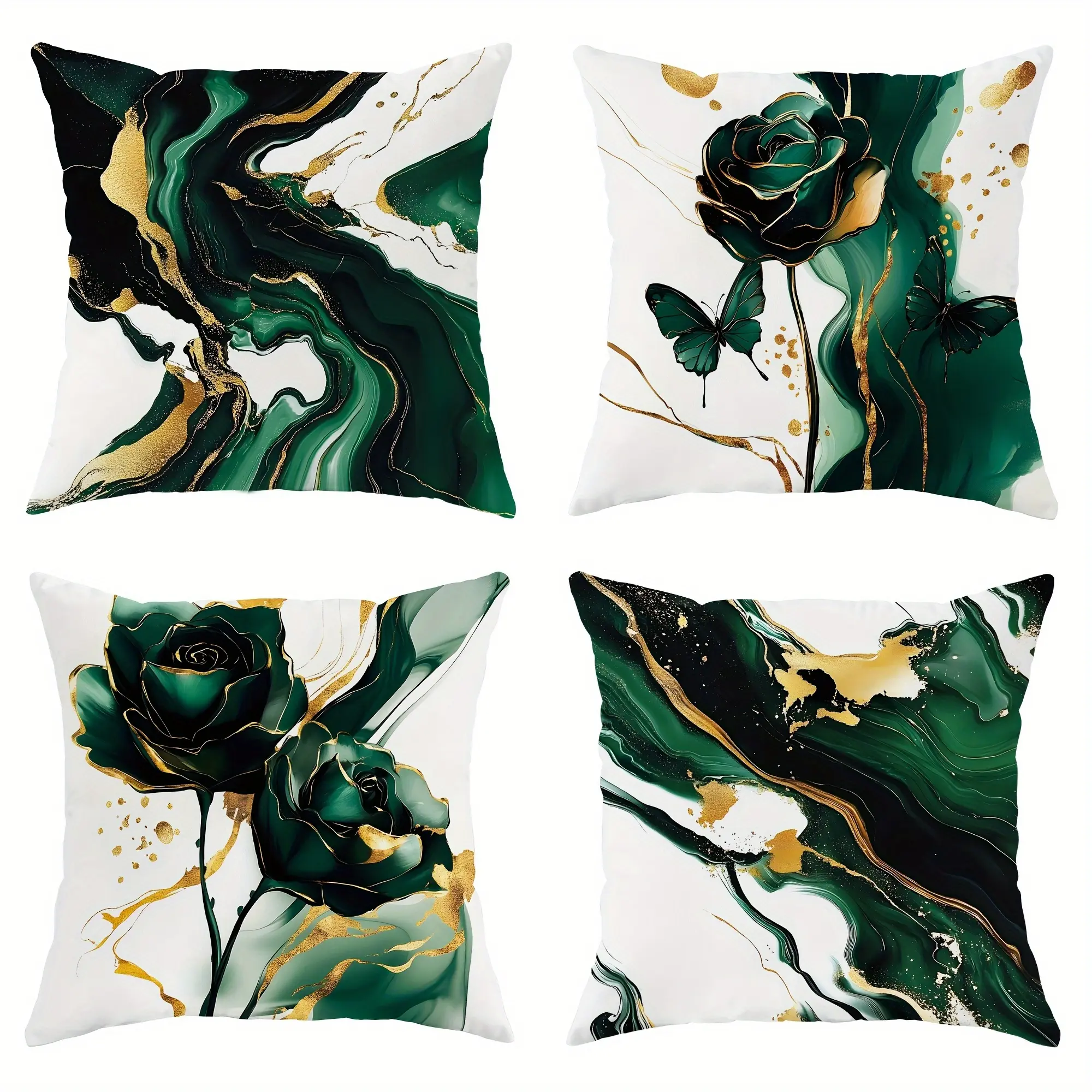 4pcs-Modern Pillowcase, Abstract Marble Rose and Gold Design, Soft Decorative Pillowcase with Zipper, for Living Room and Bedroom Decoration, Single-sided Printing Without Pillow Core, Bedding Supplies, Polyester Bedding