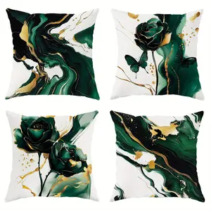 4pcs-Modern  Pillowcase, Abstract Marble Rose and Gold Design, Soft Decorative Pillowcase with Zipper, for Living Room and Bedroom Decoration, Single-sided Printing Without Pillow Core