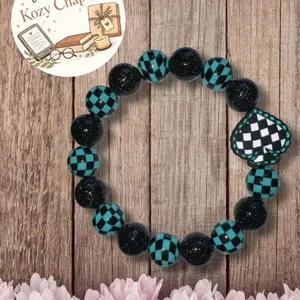 Turquoise Spade Checkered Wristlet