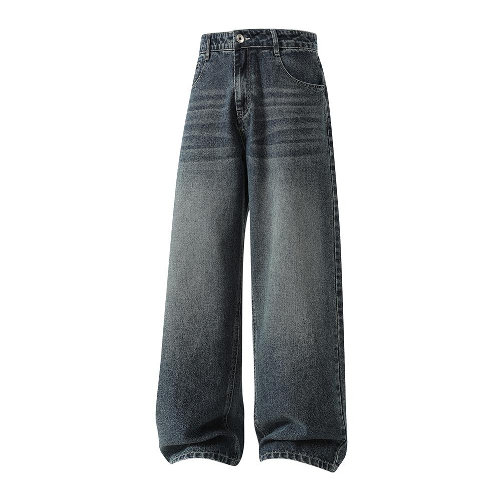 Men's loose straight-leg jeans, vintage style, suitable for street casual wear.
