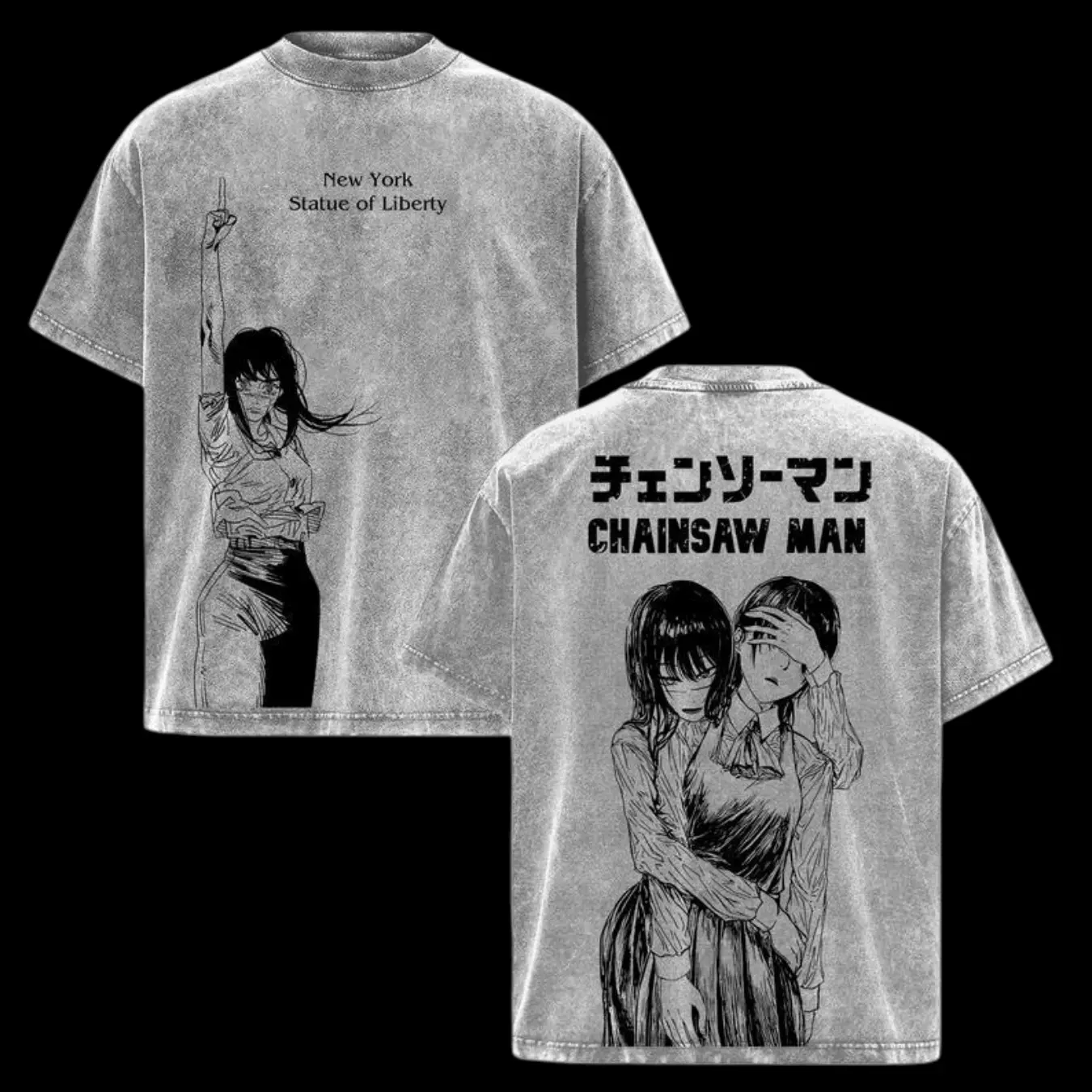 Asa Mitaka Yoru The War Devil Vintage Acid Wash Graphic Tee Chainsaw Man Devil Hunter Anime Streetwear