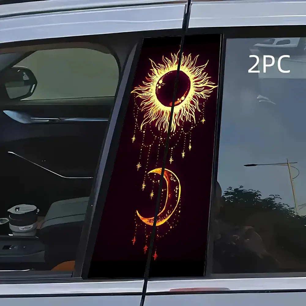 2pcs Sun Moon Car Stickers, Dreamy Mystery Style, Universal Fit, Easy to Apply and Remove, Waterproof, Scratch Resistant, Durable Vinyl, Car Window Decal, Car Decals
