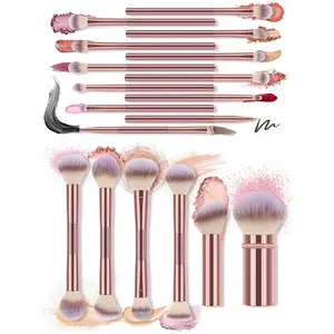 18pcs Makeup Brushes Set, High Quality Synthetic Fiber Bristles With 5pcs Double-Ended Multifunctional Brushes, 1pc Short Handle Brush, 1pc Retractable Brush, Concealer Brush And Eye Shadow Brush, Suitable For All Skin Types And People