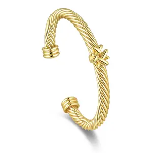 Aprilery Gold-Tone Twisted Rope Cuff Bangle with Knot Accent, Elegant Jewelry for Daily Wear & Special Occasions