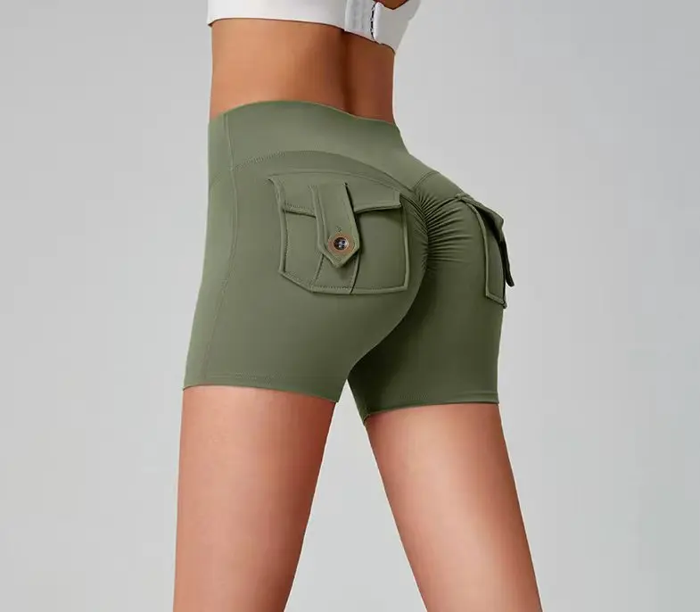 Women's Ruched Butt Lifting Biker Shorts with Cargo Pockets | High Waist, Tummy Control, Workout & Streetwear