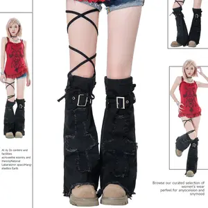 Y2K Baddie Style Summer Black Cross Drawstring Tie-Up Micro Flared Stackable MidCalf Leg Warmers Subculture Trendy New Design Fashion Sleeves