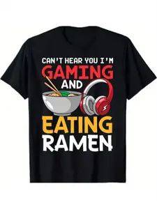 Gaming Ramen Headphones Funny Graphic T-Shirt | Black Gamer Streetwear Tee | Game Night Gift