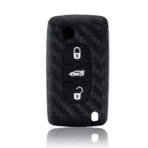 Carbon Fiber Silicone Car Key Cover for Citroen C2 C3 C4 C5 C6 Xsara Berlingo Peugeot 207 307 308 407 607 807 Protector Fob