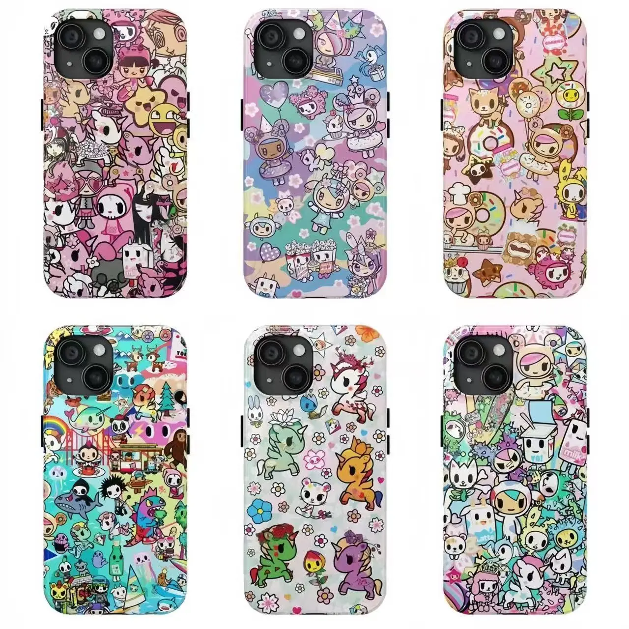 Kawaii Tokidoki Pastel Collage Phone Shell, Shock-Resistance Protection Case Compatible for iPhone 17 ProMax 16 15 14 13 12 11 and for Samsung S21-S26, Perfect Gift for Her