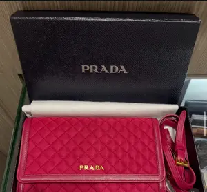 Pre-owned PRADA nylon Crossbody Bags dark Pink Quilted leather trim wallet crossbody