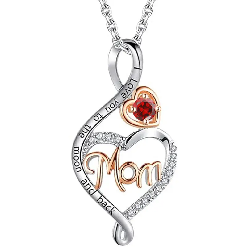 925 Sterling Silver Heart-Shaped Necklace European And American Fashion Mom Mother'S Day Twelve Birthstone Pendants
