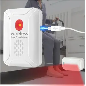 Rechargeable Wireless Door & Bed Exit Alarm for Elderly Dementia Patients, Bed Alarms for Fall Prevention with 5 Types of Reminders