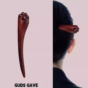 GUDS GAVE Red Sandalwood Cat Paw Short Hair Stick | Vintage Cute Cat Claw Hair Pin