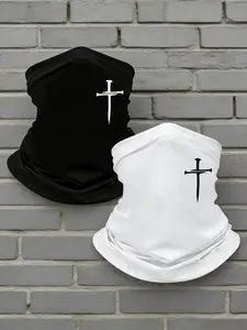 5pcs/2pcs/1pc Unisex Cross Printing Neck Gaiter Face Cover Windproof Dustproof Breathable Face Mask Scarf for Men Women Outdoor Sports Gift Hat
