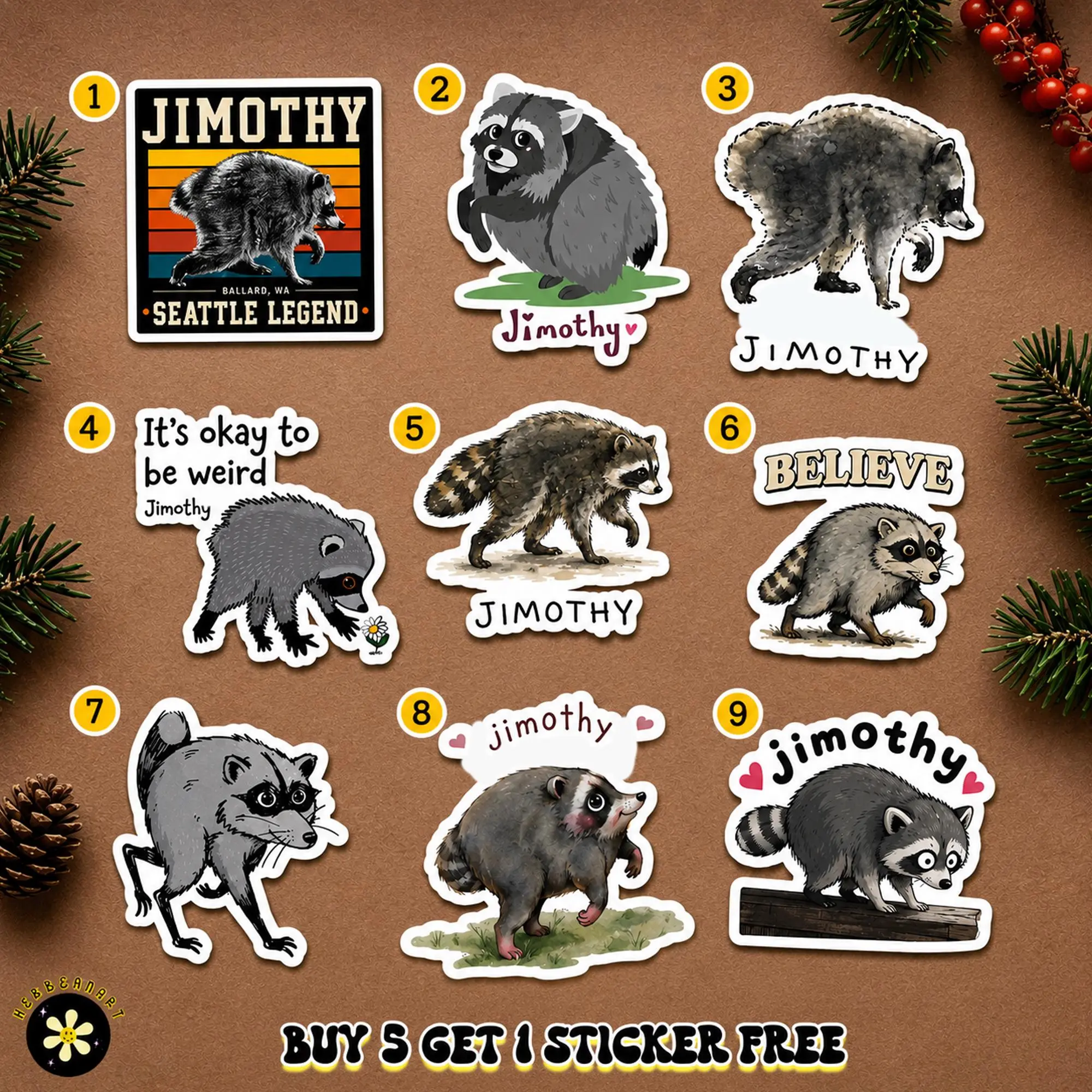 Pack 10 Jimothy the Raccoon Vinyl Waterproof Sticker