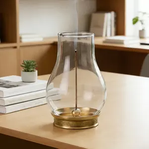Brass Glass Incense Burner Anti-Wind Anti-Flying Ash Zinc Alloy Gourd Incense Holder, Relaxing Sleep Aid Aromatherapy Diffuser, Decor