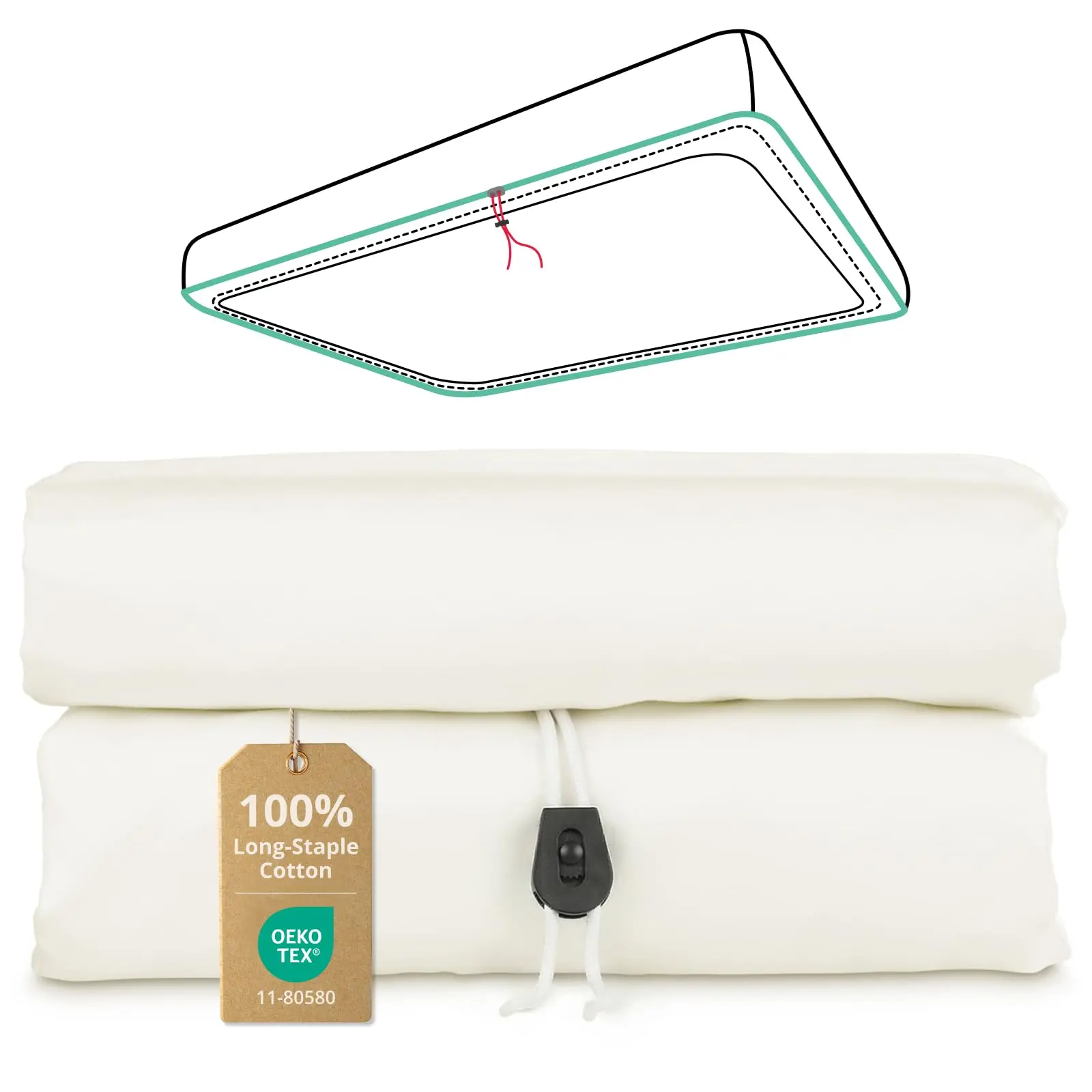 CieloCloud Fitted Sheet Only Upgraded Drawstring with 360°Elastic Strap to Stay Tight, Egyptian Cotton Fitted Sheet King Fits 8" to 14" Mattress,No Slippage, Luxury Soft and Comfortable