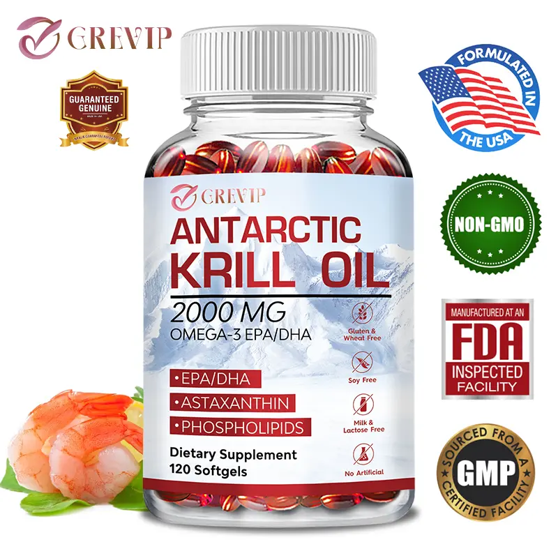 Antarctic Krill Oil 60/120 capsules (2000mg per serving) contains Omega 3 - for brain, heart, joints and skin - gluten-free