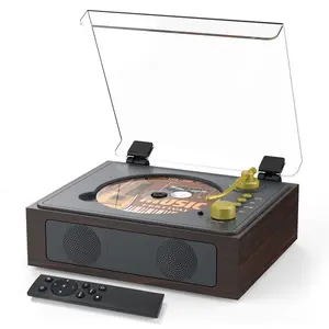 Retro Portable CD Player with Built-in Speakers Bluetooth Walnut Brown Home Music Player Remote Control Headphone Jack