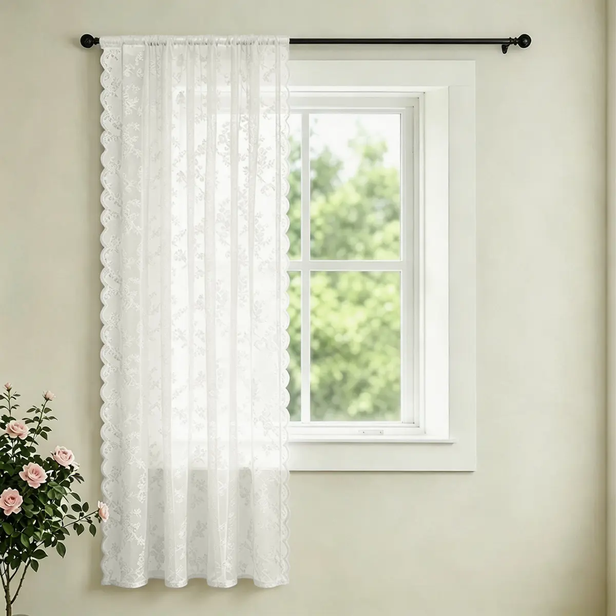 1pc Pastoral Romantic Sheer Lace Semi-Transparent Curtain - Room Decor for Home Balconies, Bay Windows, Curtains