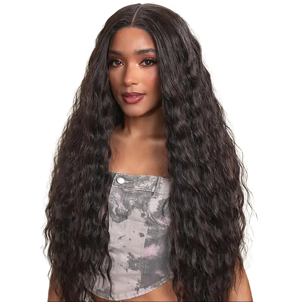 Teslal Hair Glueless Natural Black Curly Wig HD Lace Front Wigs Put On Go Wigs Pre Plucked Premium Fiber & Remy Human Hair Blend with Natural Hairline #SummerVibes