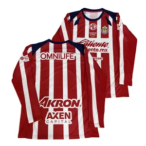 25 26 LIGA MX Chivas de Guadalajara Home Soccer Jersey Mexico League Fans Version Long Sleeve Jersey Quick Dry Football Jersey