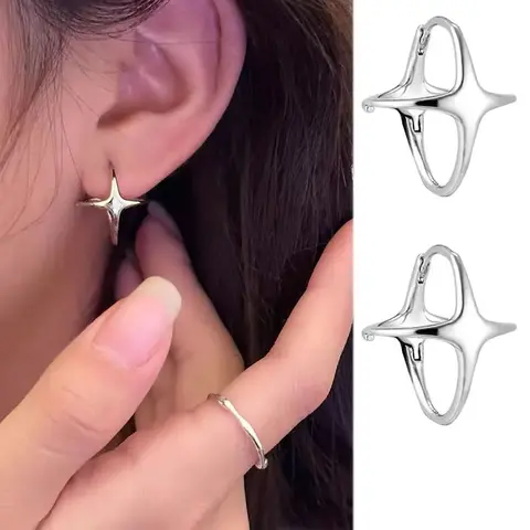 Star Hoop Earrings, Unique Design, Korean Style, Couple Jewelry, Good Earrings, Casual to Fashion, Valentine's Day, Christmas Gift, Copper Earrings
