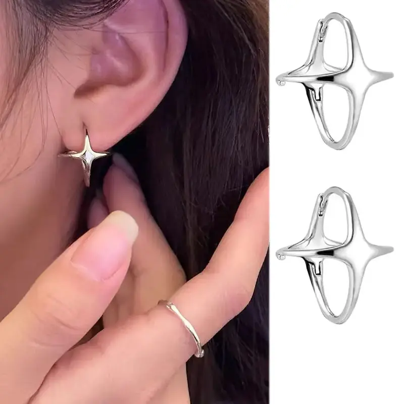 Star Hoop Earrings, Unique Design, Korean Style, Couple Jewelry, Good Earrings, Casual to Fashion, Valentine's Day, Christmas Gift, Copper Earrings