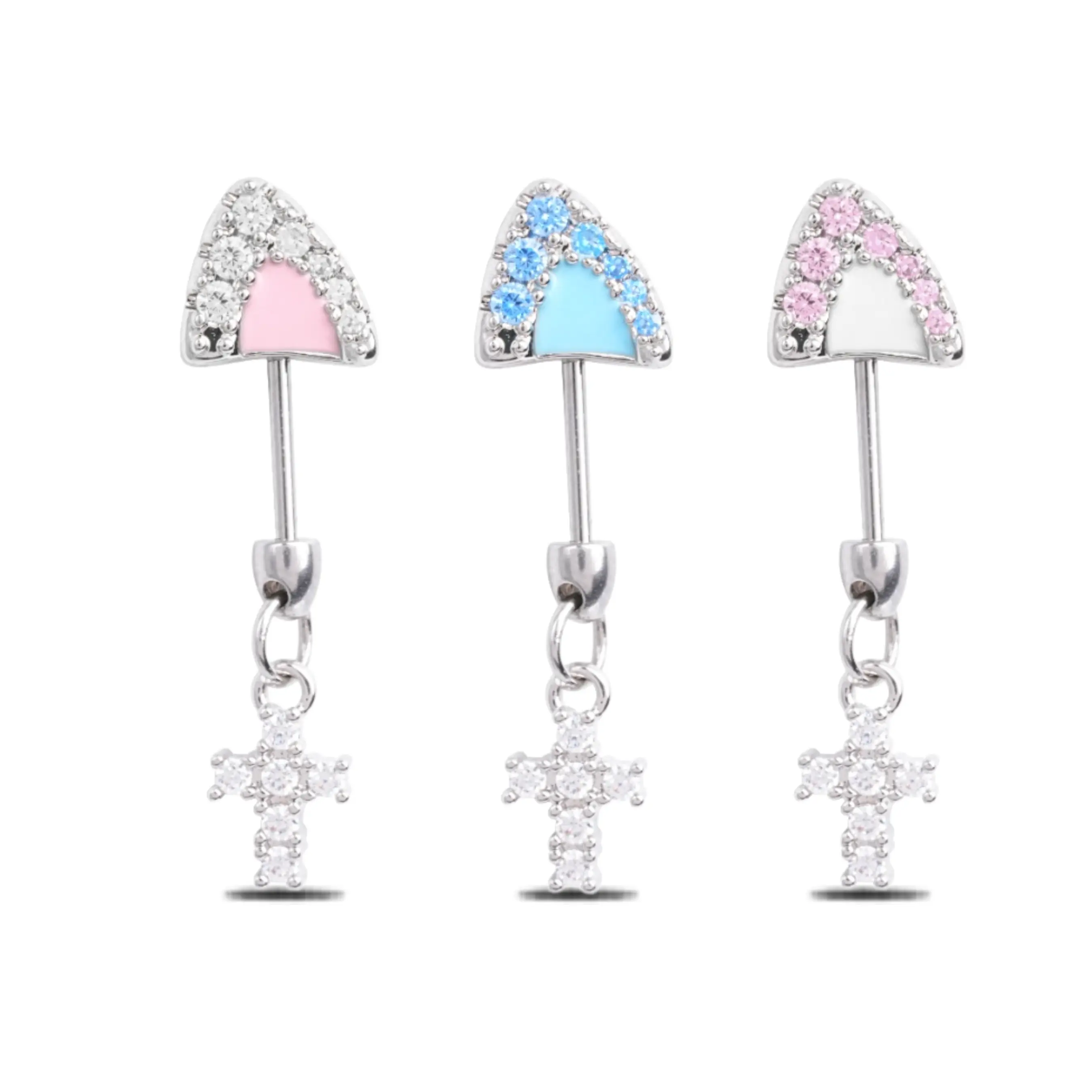 HERVAY 20G 6MM Cute Cat Ear Cartilage Piercing Jewelry - Heart Cross Dangle with 316L Stainless Steel Screw Bar | Unique & High - End for Helix, Rook