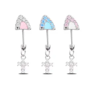 HERVAY 20G 6MM Cute Cat Ear Cartilage Piercing Jewelry - Heart Cross Dangle with 316L Stainless Steel Screw Bar | Unique & High - End for Helix, Rook