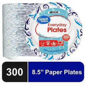 Great Value Everyday Disposable Paper Plates, 8.5", 300 Count