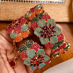 Nauratan Bangle Kara Set Pair with Tassel Fits 2.4-2.8- Traditional Indian Rhinestone & Bead Bracelet Set Cultural Charm Ethnic Accessories